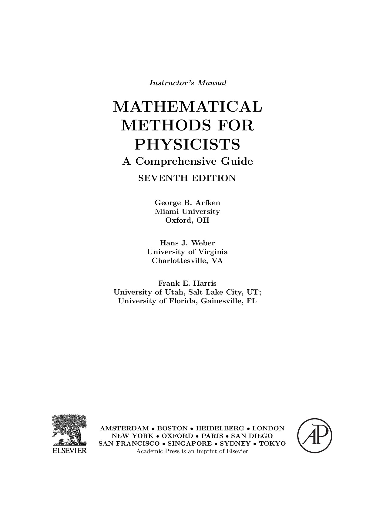 Instructor’s Manual Mathematical Methods for Physicists 7e